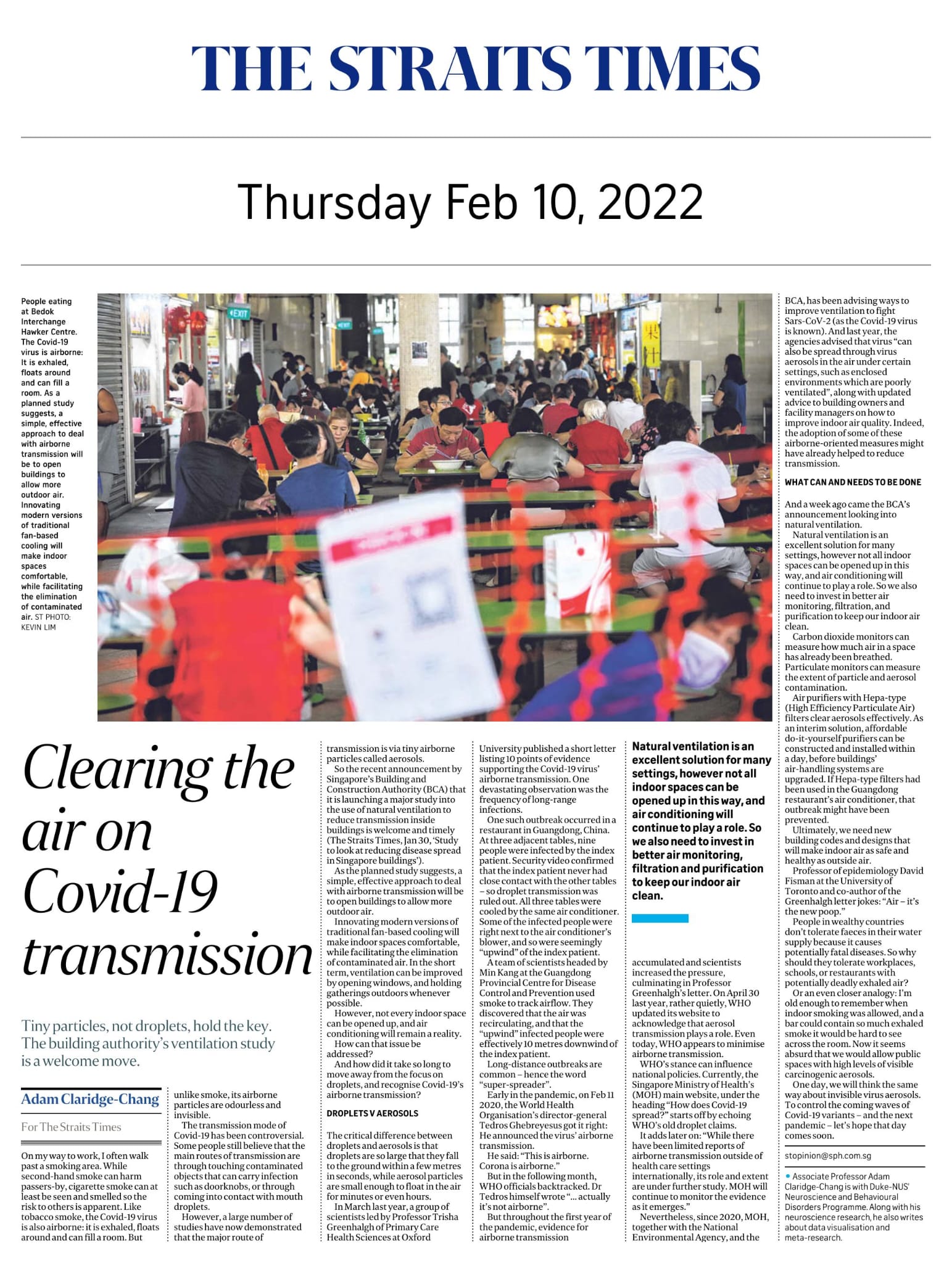 Clearing The Air on Covid-19 Transmission - Published in The Straits Times February 10, 2022