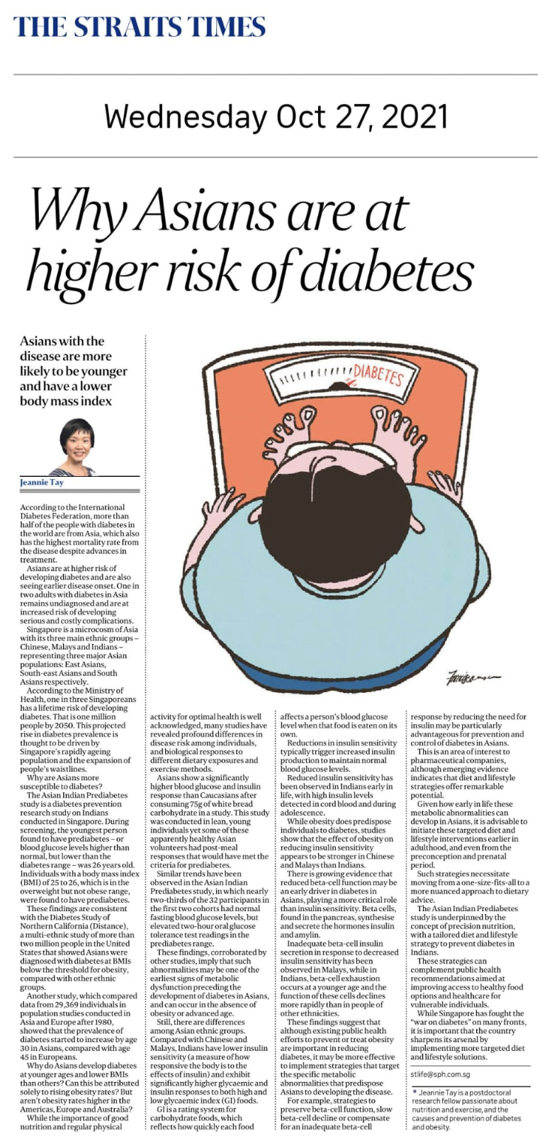 Why Asians Are At Higher Risk of Diabetes - Published in The Straits Times Oct 27, 2021