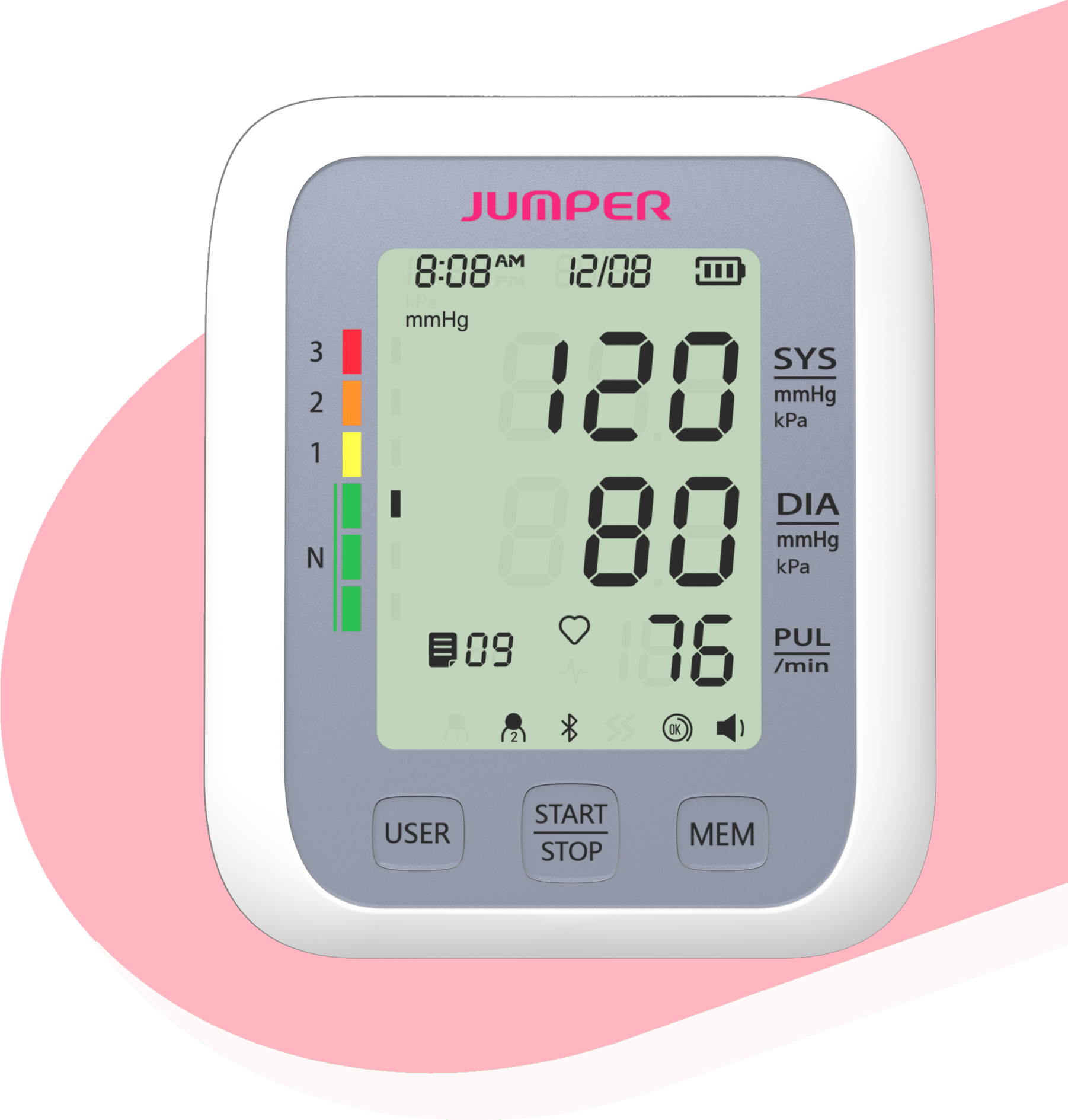 JUMPER Blood Pressure Monitor Automatic Blood Pressure Cuff for Upper Arm /  Wrist BP Monitor with Large Display 